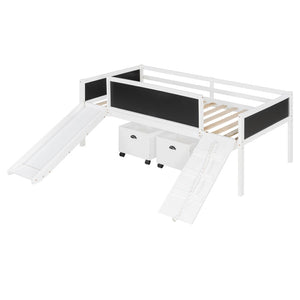 English Elm Twin Kids Loft Bed Solid Pine Frame with Slide Chalkboard and Climbing Rope Play Zone White N708P340493K