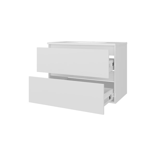 English Elm Smoot Floating Vanity Wall-Mount with Sink, 2 Soft-Close Drawers, Scratch-Resistant White 31.5" B128P314803