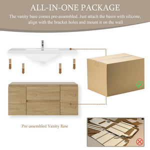 English Elm 48" Floating Bathroom Vanity Wall Mounted Timber Cabinet with Resin Sink Soft Close Oak W1573P152702