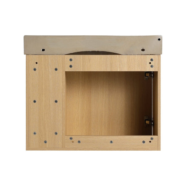 English Elm 28'' Floating Bathroom Vanity with Ceramic Sink Soft Close Door Melamine Cabinet Light Oak W999P426639