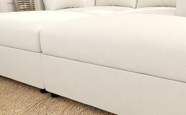 English Elm Modern Large Sectional Sofa U-Shaped 123" Modular Sofa Bed with Ottoman Storage, Plush Chenille Comfort Antique White W680S00010