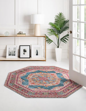 Unique Loom Baracoa Regla Machine Made Border Rug Turquoise, Ivory/Olive/Orange/Red/Violet/Pink 8' 2" x 8' 2"