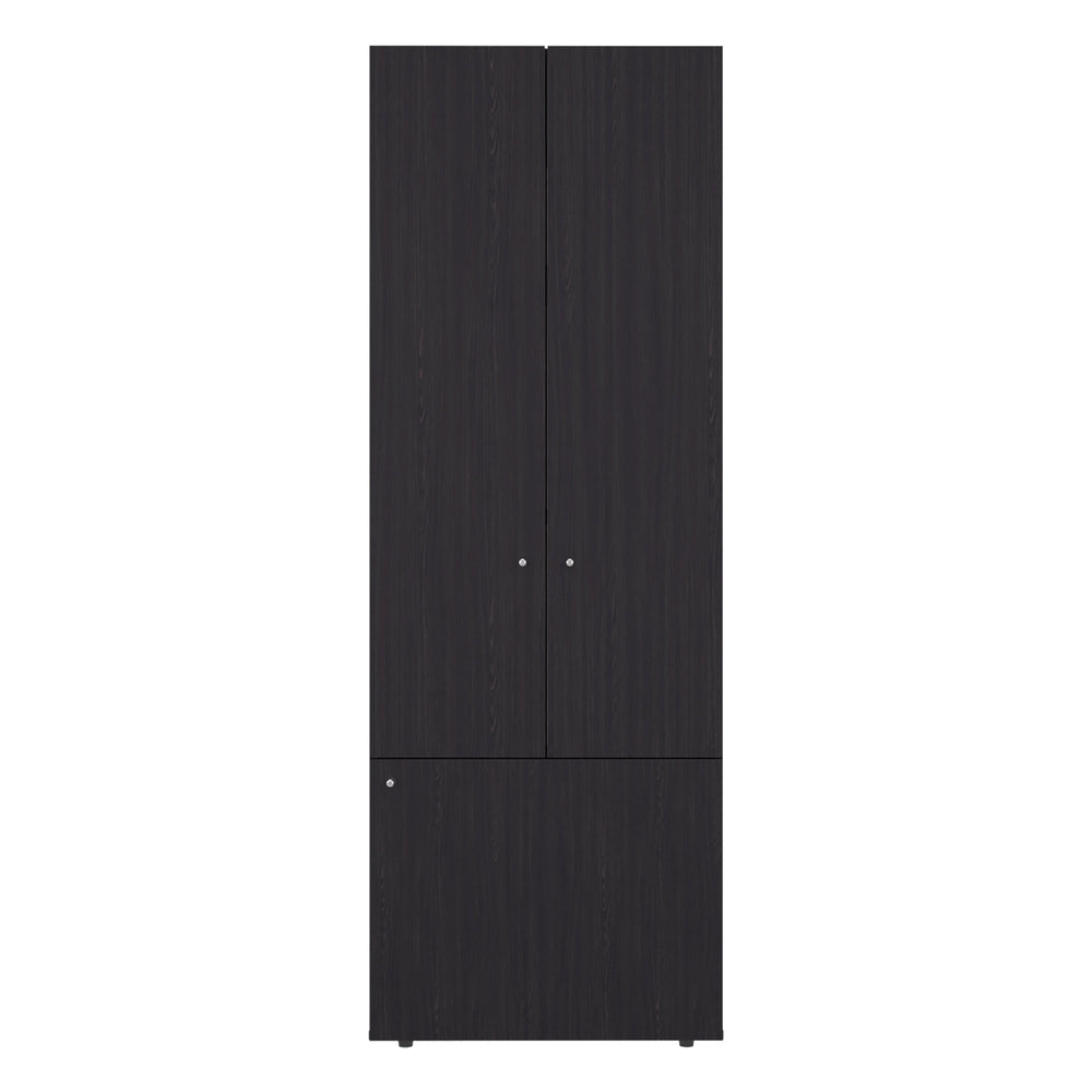 English Elm Wenge Tall 3-Door Wardrobe Cabinet with 4 Shelves — Elegant Dark Wood Grain Storage for Bedrooms B062P373775