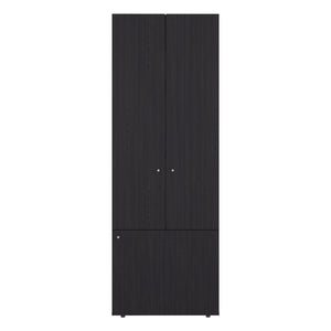 English Elm Wenge Tall 3-Door Wardrobe Cabinet with 4 Shelves — Elegant Dark Wood Grain Storage for Bedrooms B062P373775