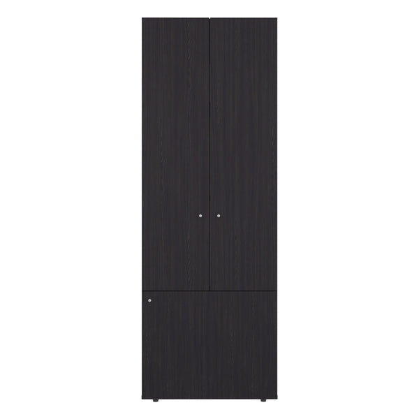 English Elm Wenge Tall 3-Door Wardrobe Cabinet with 4 Shelves — Elegant Dark Wood Grain Storage for Bedrooms B062P373775