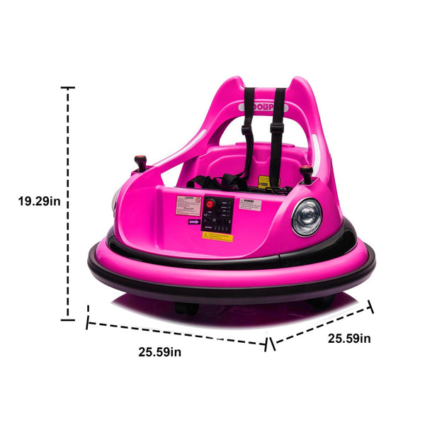 English Elm 12v Kids Bumper Ride on Car with 360 Spin Led Lights Parental Remote Safety Harness W1578P347962