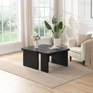 English Elm 47.24*23.62 Stylish Rectangle Wood Detachable Coffee Table with L‑Shape Farmhouse Design, Sturdy MDF and Rounded Corners Black W2317P233110