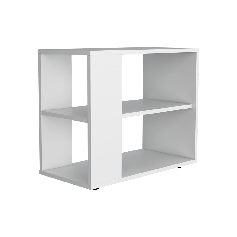 English Elm White Side Table Modern Melamine Two-Shelf Open Storage Rectangular Accent Table for Small Spaces B062P290233
