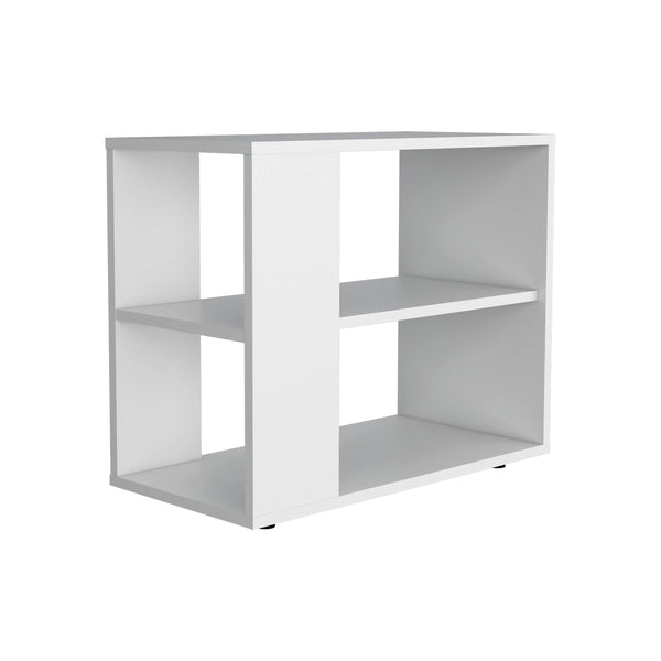 English Elm White Side Table Modern Melamine Two-Shelf Open Storage Rectangular Accent Table for Small Spaces B062P290233