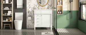 English Elm 30" Bathroom Vanity with Sink — Freestanding Modern Cabinet with Soft-Close Door, 2 Deep Drawers, Durable Basin White N710P288938K