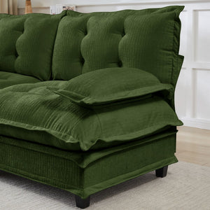 English Elm 107" U Shaped Chenille Sectional Cloud Sofa with Ottomans Deep Seat Modular Living Room Green W714S01730