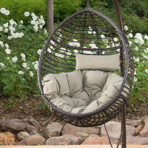 English Elm Christopher Knight Home® - HANGING Basket Chair with Water-Resistant Cushions, Durable PE Rattan & Steel Frame for Indoors Outdoors Khaki+Brown 60654.00BSTMBN