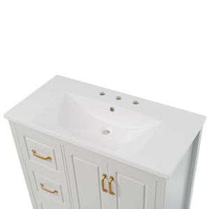 English Elm Christopher Knight Home® - 36" Freestanding Bathroom Vanity with Resin Sink, Soft-Close Doors & Drawers, Gold Alloy Handles, Spacious Storage and Easy Plumbing Access White N759P292552K