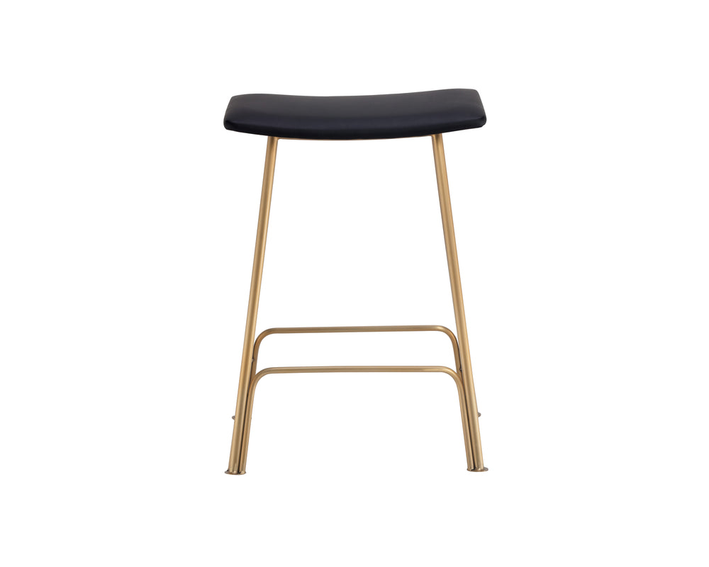 Sunpan Azai Stylish Counter Stool with Comfortable Faux Leather Seat and Brushed Gold Stainless Steel Base Dillon Black