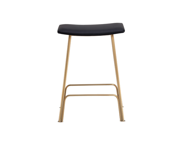 Sunpan Azai Stylish Counter Stool with Comfortable Faux Leather Seat and Brushed Gold Stainless Steel Base Dillon Black