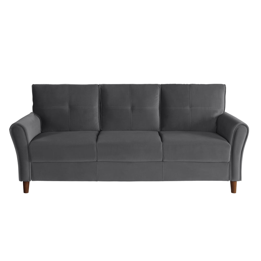 English Elm Gray Velvet Upholstery Sofa with Tufted Plush Seatbacks, Flared Arms, Solid Wood Frame, Modern Comfort B011P204912