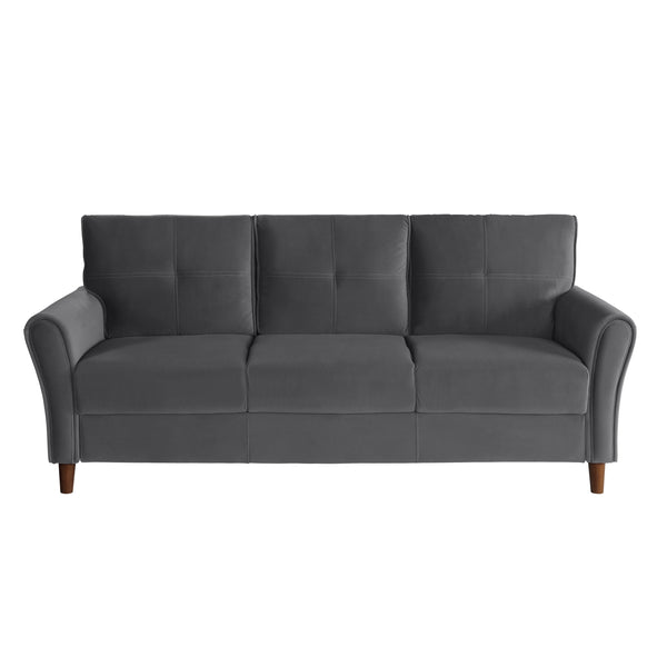 English Elm Gray Velvet Upholstery Sofa with Tufted Plush Seatbacks, Flared Arms, Solid Wood Frame, Modern Comfort B011P204912