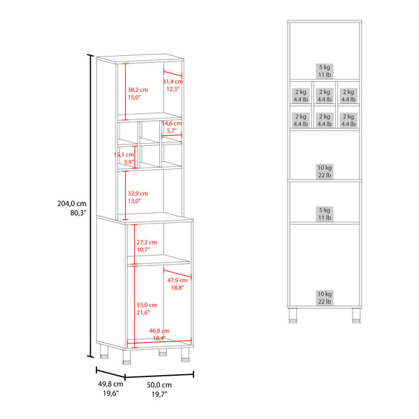 English Elm Attica 80" High Double Cabinet Pantry with Six Spice Cubbies, Four Shelves, Sleek White MDF Storage B200P286954