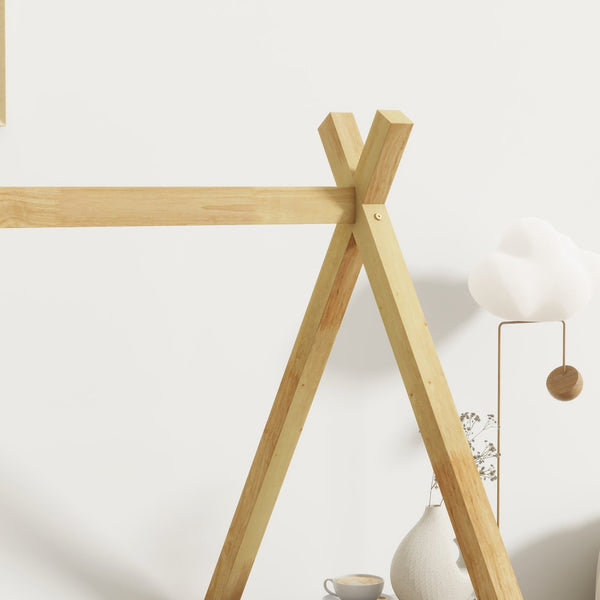 English Elm Twin Tent-Shaped Floor Bed With Guardrails, Playful Design, Natural Wood Finish, Safe & Cozy Space W504P345783-GIGA