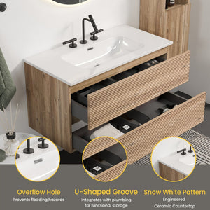 English Elm Galan Freestanding Bathroom Vanity Quartz Basin Fluted Wood Cabinet Modern Bath W1865S00197