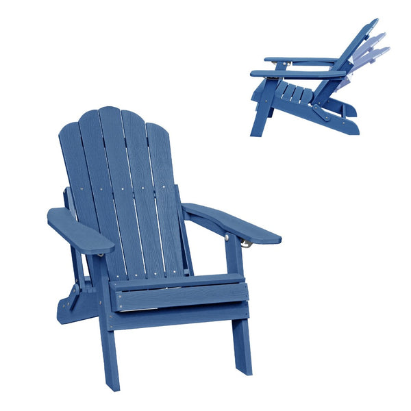 English Elm Adjustable Adirondack Chair Hdpe Wood Grain Outdoor Folding Seat with Cup Holder Navy Blue T3609P482834