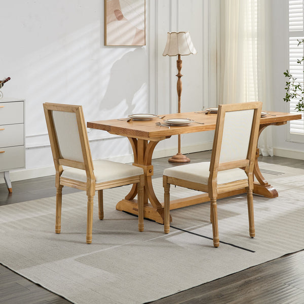 English Elm French Louis Dining Chair Set of 2 with Rattan Back, Solid Wood Carved Frame, Linen Upholstery, 300lb Capacity Beige W1143P325857