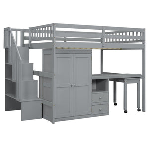 English Elm Queen Murphy Bed with Integrated Desk Cabinet Shelves Space Saving Studio Solution Gray N708S00014E