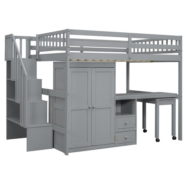 English Elm Queen Murphy Bed with Integrated Desk Cabinet Shelves Space Saving Studio Solution Gray N708S00014E