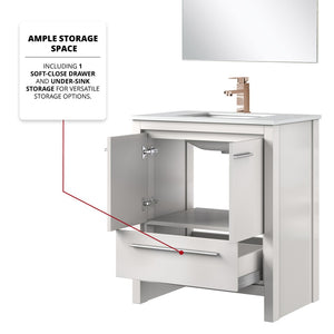 English Elm White Bath Vanity Set With Quartz Top, Rose Gold Faucet & Matching Mirror - Elegant Bathroom Upgrade B2731S02058-GIGA