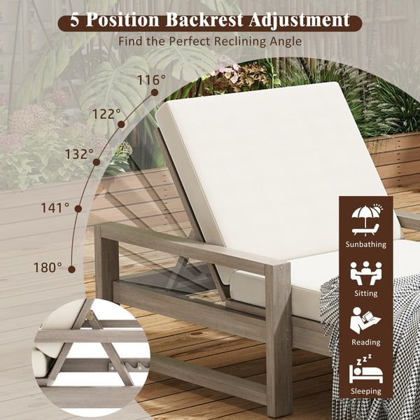 English Elm Trexm Outdoor Acacia Wood Chaise Lounge Set Two Adjustable Poolside Reclining Chairs Gray TM000013AAE