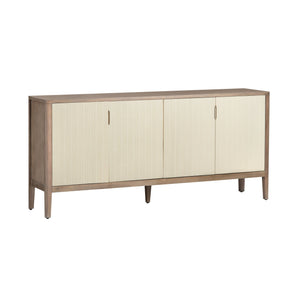 Crestview Collection Coastal 4 Door Media Credenza - Elegant Sideboard With Cream Doors, Buyer Wood, And Cord Management Brown Solid Wood Cvfdr1045