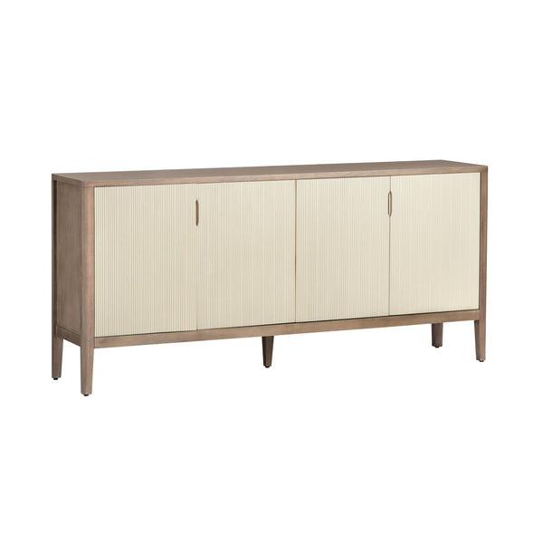 Crestview Collection Coastal 4 Door Media Credenza - Elegant Sideboard With Cream Doors, Buyer Wood, And Cord Management Brown Solid Wood Cvfdr1045