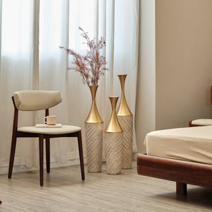 English Elm Floor Metal Vase Set - 3-Piece Modern Geometric Decor With Woven Texture & Glazed Finish,  Tall Accent W2796P255611