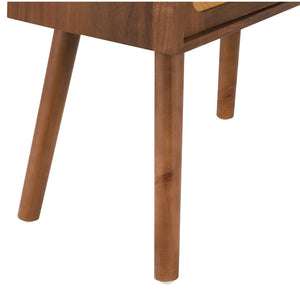 English Elm Rotating Rattan Nightstand Push Open Hidden Storage Mid Century Wood Leg Bedside Walnut N761P288451N