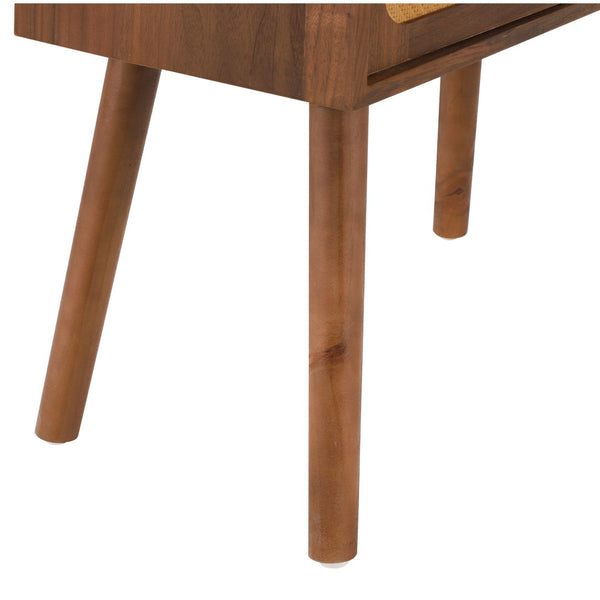 English Elm Rotating Rattan Nightstand Push Open Hidden Storage Mid Century Wood Leg Bedside Walnut N761P288451N