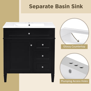 English Elm 30'' Modern Bathroom Vanity With Ceramic Sink, 2 Drawers & Tip-Out Storage For Stylish Organization N710P250194B