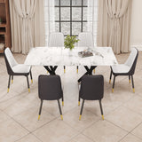 Hearth and Haven Aiden 7-Piece Dining Set with Rectangular Table and 6 Upholstered PU Chairs, Black and White W1151S00972