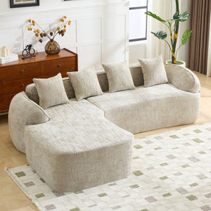 English Elm Beige Chenille L-shaped Sectional Sofa with Chaise Deep Seating and Curved Armrests Light Khaki W3612S00029