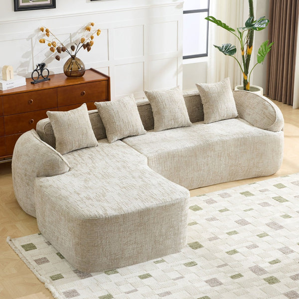 English Elm Beige Chenille L-shaped Sectional Sofa with Chaise Deep Seating and Curved Armrests Light Khaki W3612S00029