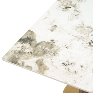 English Elm Modern Square Dining Table - 33.5" Sintered Stone Top With Wood Legs & Gold Base For Small Spaces P2 W1535S00599-GIGA