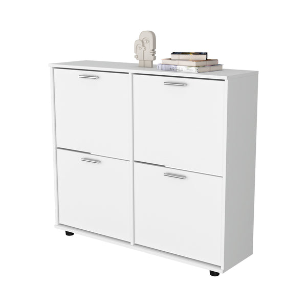 English Elm FM Nutrioso Tilt-Out Shoe Cabinet with Scratch-Resistant Finish, Space-Saving Design for Small Rooms White 47.64 L x 25.59 W x 4.72 H B128P301380