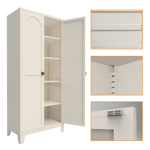 English Elm 71'' Steel 2-Door Locking Cabinet with Adjustable Shelves, Secure Metal Storage for Home Office Beige W3387P306326