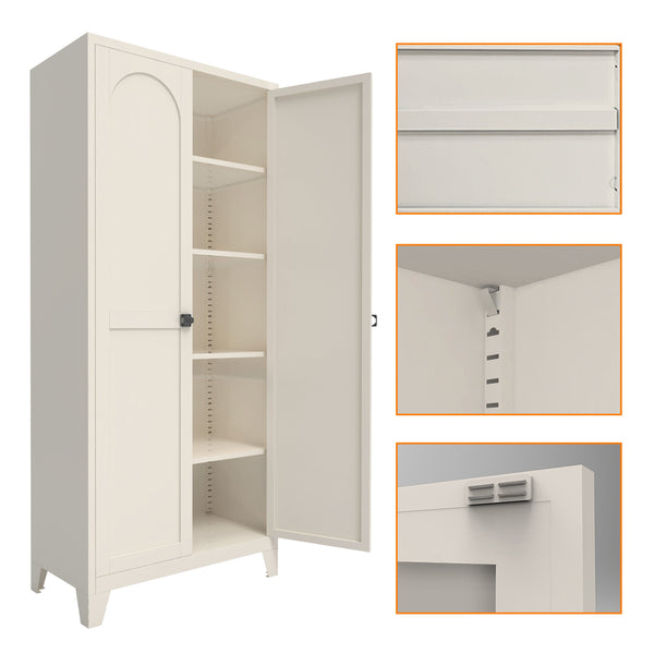 English Elm 71'' Steel 2-Door Locking Cabinet with Adjustable Shelves, Secure Metal Storage for Home Office Beige W3387P306326