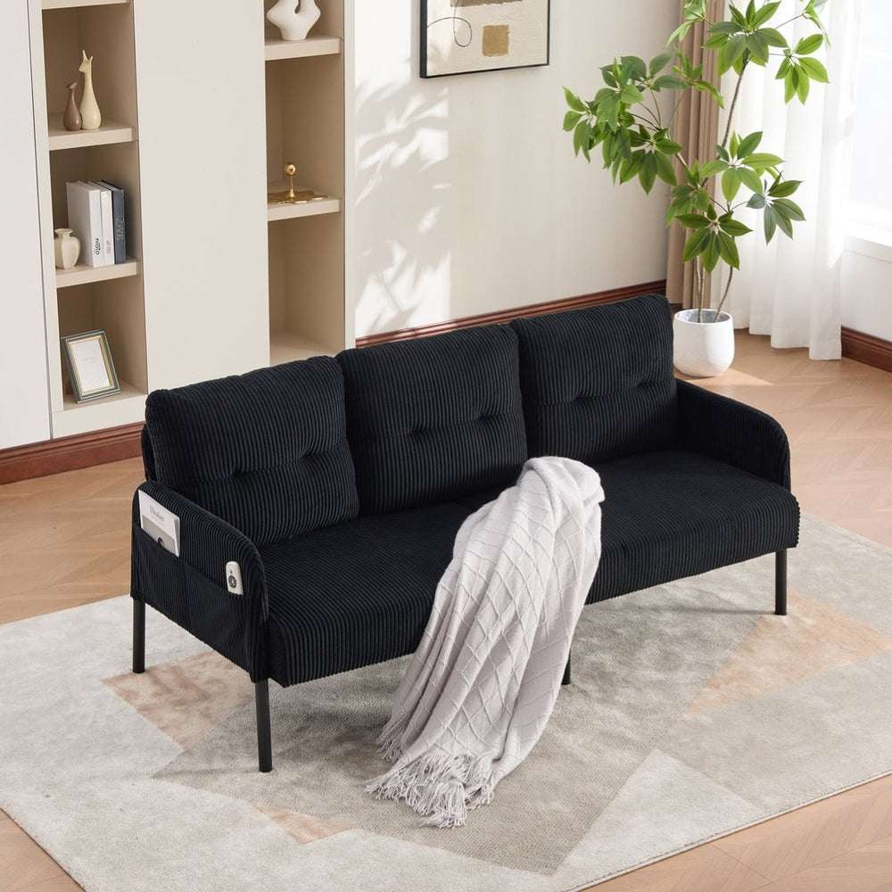 English Elm United We Win Corduroy Loveseat Plush Ergonomic Sofa with Spring Support Metal Legs Black W1568P410053