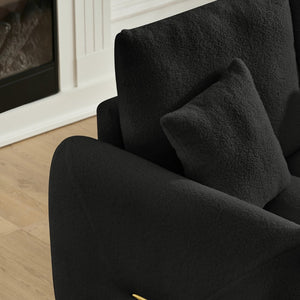 English Elm 78 Inch Teddy Velvet Three Seat Sofa Solid Wood Frame Plush Cushions for Living Room Black W2564S00125