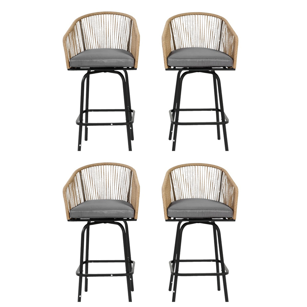 English Elm Outdoor Bar Stools Set Of 4 - Weather-Resistant Rattan Chairs With Armrests For Patio & Poolside Fun W640P256796