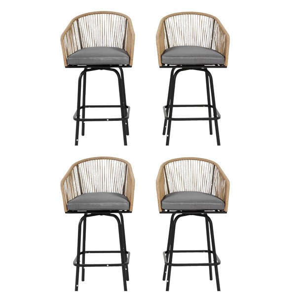 English Elm Outdoor Bar Stools Set Of 4 - Weather-Resistant Rattan Chairs With Armrests For Patio & Poolside Fun W640P256796