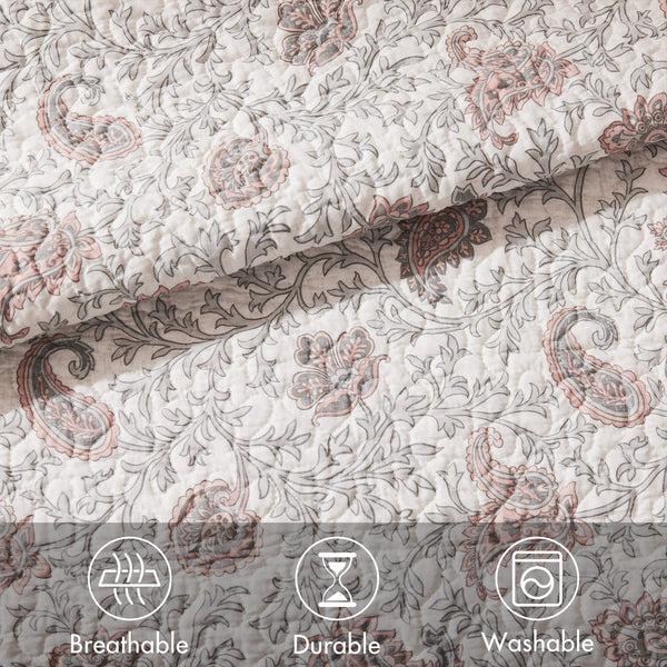 English Elm 6 Madison Park Dawn Cotton Percale Reversible Quilt Set with Paisley Pintuck Lace Trim King/Cal King Blush 17.72 L x 22.83 W x 8.66 H B035129024