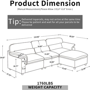 English Elm Cloud Modular Sectional Sofa - Plush Down-Filled Comfort With Washable Chenille Covers & Storage T3966S00001