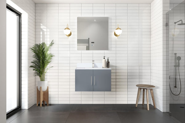 English Elm Dark Grey Bath Vanity 30 in. W x 22 in. D with Cultured Marble Top, Soft-Close, LED Mirror, Storage Durable B2731S00750